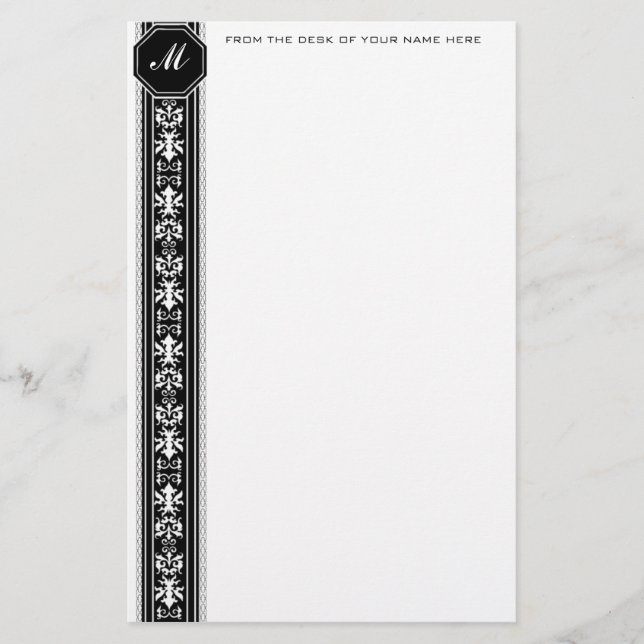 Black Arabesque Monogram Stationery (Front)