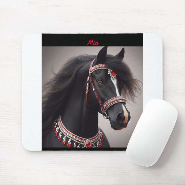Black Arabian Horse Portrait Mouse Pad (With Mouse)