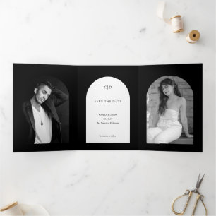 Black Arch Photo Wedding Save the Date Tri-Fold Announcement