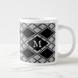 BLACK ARGYLE KNIT Big Mug + Initial