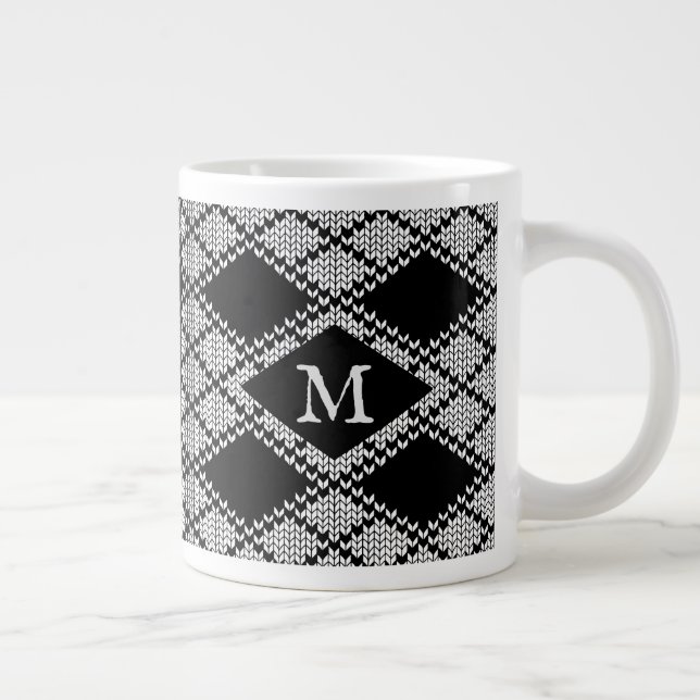 BLACK ARGYLE KNIT Big Mug + Initial  (Right)