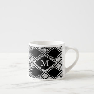 BLACK ARGYLE KNIT Espresso Cup + Initial