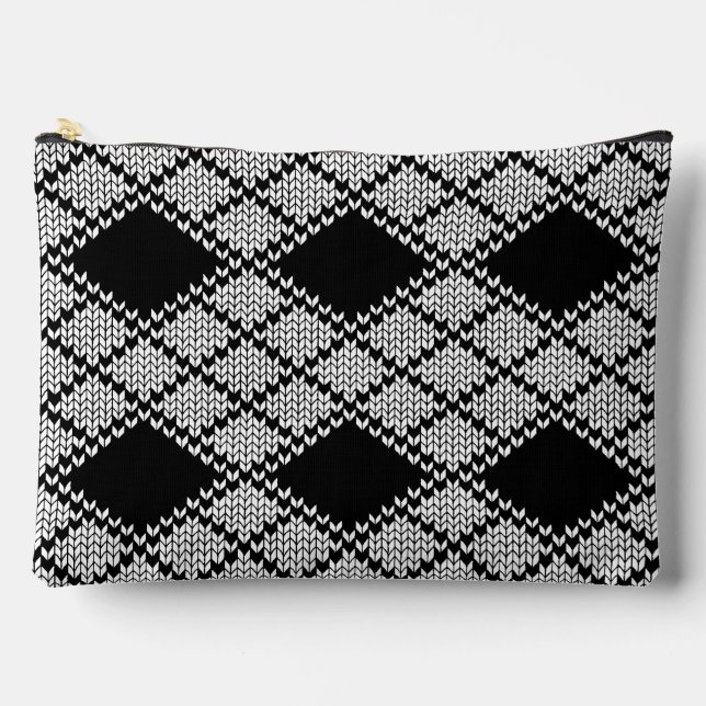 BLACK ARGYLE KNIT Large Accessory Pouch (Front)