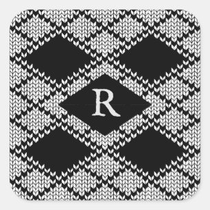 BLACK ARGYLE KNIT Large Square Stickers + Initial