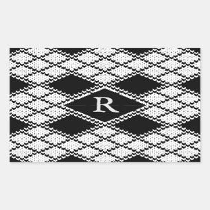 BLACK ARGYLE KNIT Rectangle Stickers + Initial