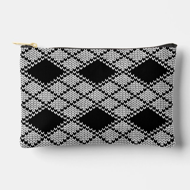 BLACK ARGYLE KNIT Small Accessory Pouch (Front)