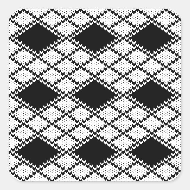 BLACK ARGYLE KNIT Small Square Stickers (Front)
