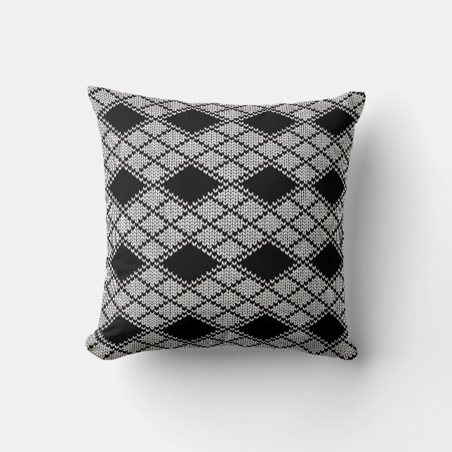 BLACK ARGYLE KNIT Square Throw Pillow (Front)