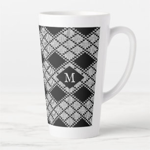 BLACK ARGYLE KNIT Tall Latte Mug + Initial