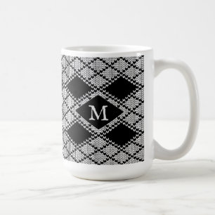 BLACK ARGYLE KNIT Tall Mug + Initial