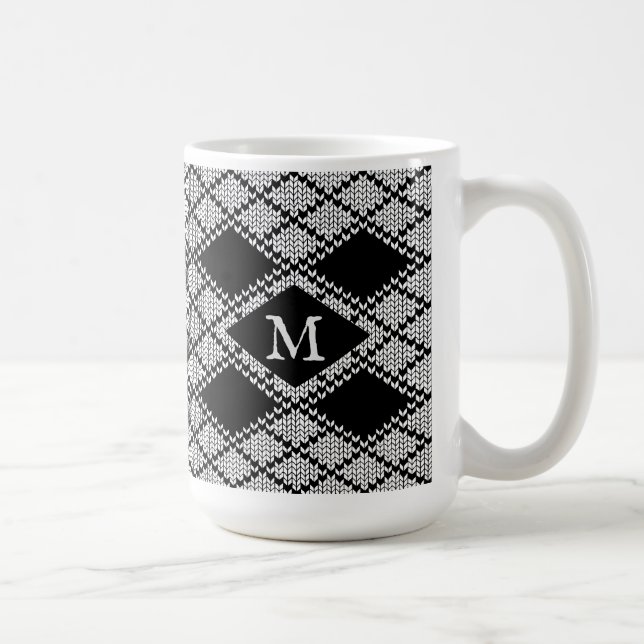 BLACK ARGYLE KNIT Tall Mug + Initial  (Right)