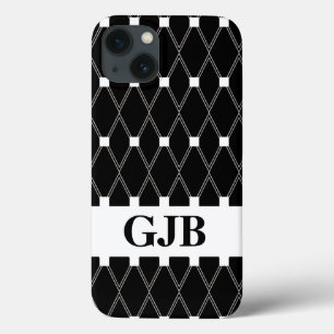 Black Argyle Lattice with monogram iPhone 13 Case