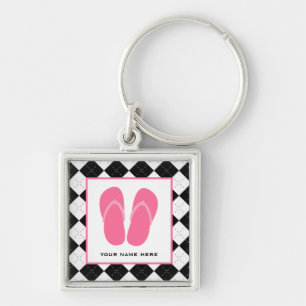 Black Argyle & Pink Flip Flops Key Ring