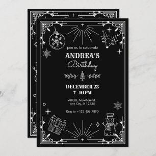 Black art deco christmas ornament invitation