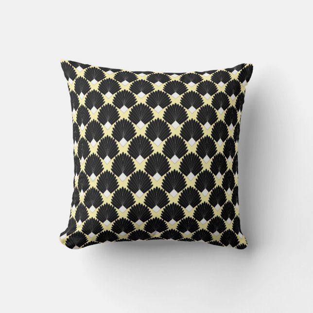 Black Art Deco Design Cushion (Front)
