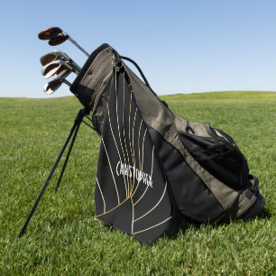 Black Art Deco Design Personalised Golf Towel