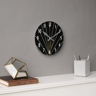 Black Art Deco Design Round Clock