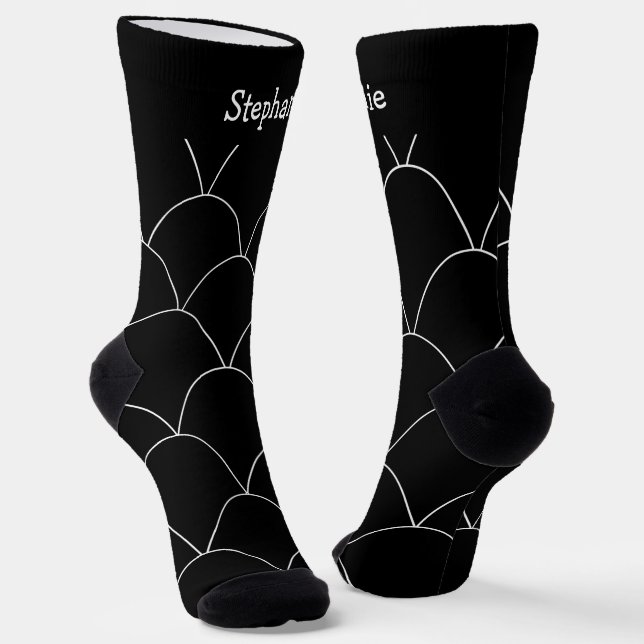 Black Art Deco Design Socks (Angled)