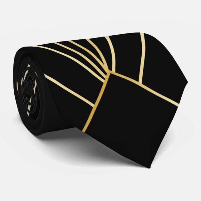 Black Art Deco Design Tie (Rolled)