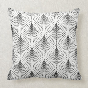 Black Art-deco Geometric pattern On White Cushion