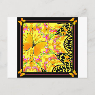 Black Art Deco Golden butterflies Art Postcard