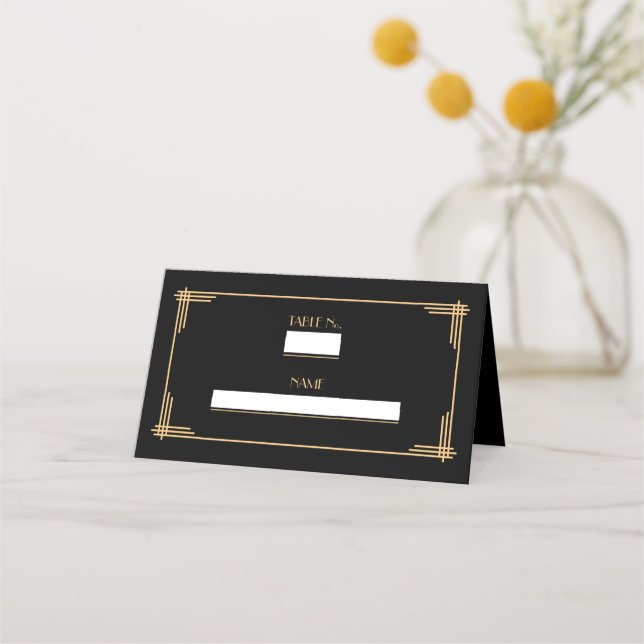 Black Art Deco Great Gatsby Number Place Card (Front)