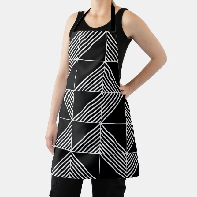Black Art Deco Lines  Apron (Insitu)