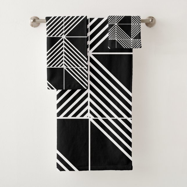 Black Art Deco Lines  Bath Towel Set (Insitu)