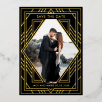 Black Art Deco Modern Save the Date 