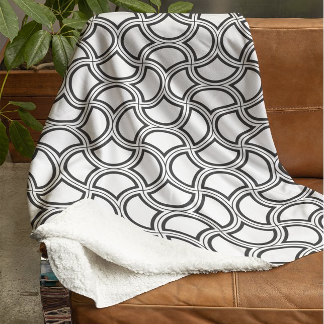 Black Art Deco Pattern On White Fleece Blanket (Creator Uploaded)