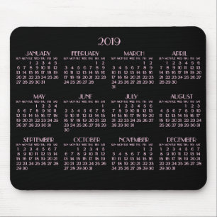 Black Art Deco Pink Yearly Calendar 2019 Mousepad
