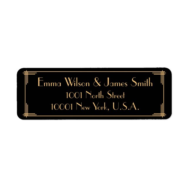Black Art Deco Return Address Labels (Front)