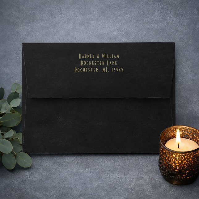 Black art deco Wedding Envelope Return Address (Elegant black envelope with return address in Art Deco style. Perfect for weddings or stylish events)