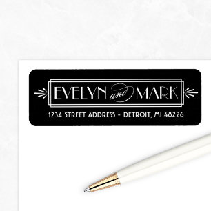 Black Art Deco Wedding Monogram Address Return Address Label