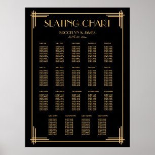 Black Art Deco Wedding Seating Chart 19 Tables