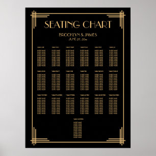 Black Art Deco Wedding Seating Chart Poster