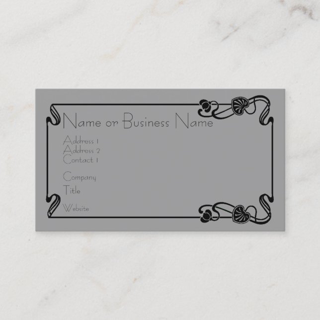 Black Art Nouveau Border Business Card (Front)