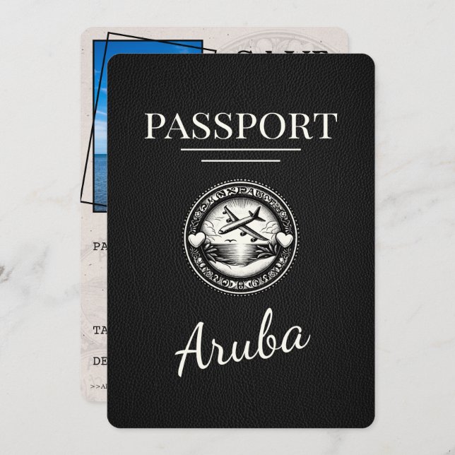 Black Aruba Passport Save The Date (Front/Back)