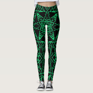 Black asbtract modern spider net lines neon green leggings