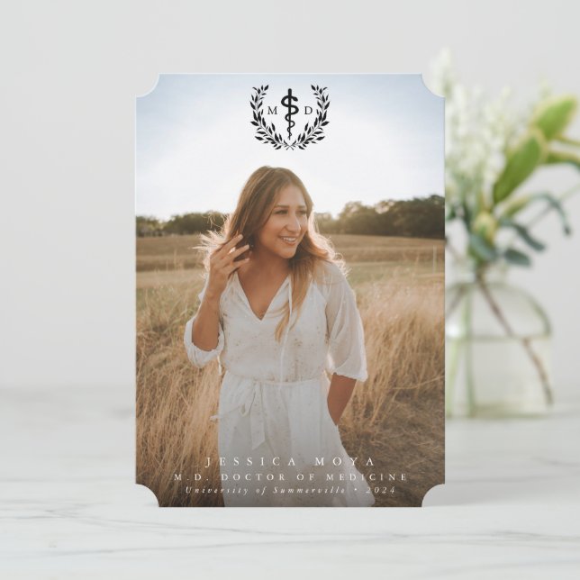 Black Asclepius MD Doctor of Medicine Graduation Announcement (Standing Front)