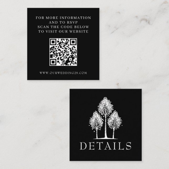 Black Aspen Tree Wedding QR Enclosure Card (Front/Back)