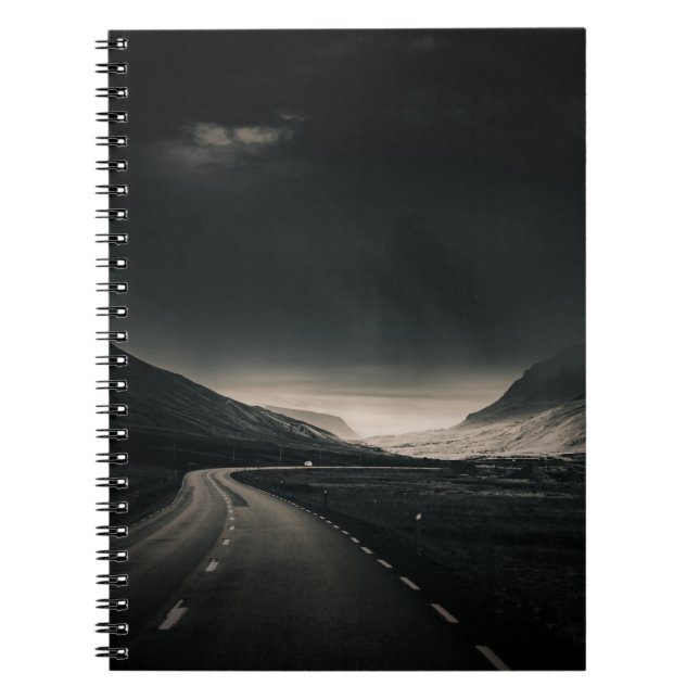 BLACK ASPHALT ROAD NEAR MOUNTAIN DURING DAYTIME NOTEBOOK (Front)