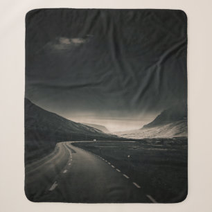 BLACK ASPHALT ROAD NEAR MOUNTAIN DURING DAYTIME SHERPA BLANKET