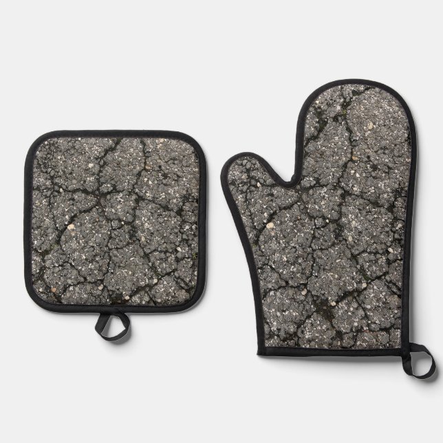 Black Asphalt Street Paving Cement Oven Mitt & Pot Holder Set (Front)