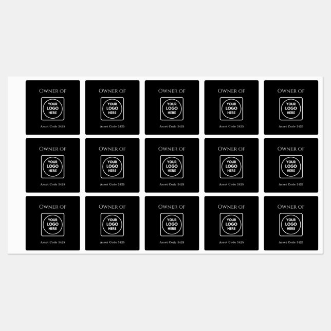 Black Asset Labels | Custom Business Property Logo (Sheet)