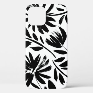 Black aster: vintage chrysanthemum pattern iPhone 12 case