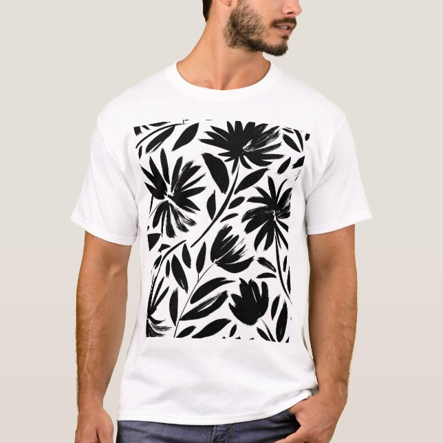 Black aster: vintage chrysanthemum pattern T-Shirt (Front)