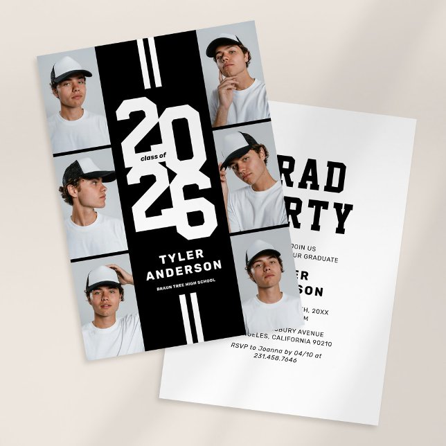 Black Athletic Photo Collage Graduation Party Invitation (Creator Uploaded)