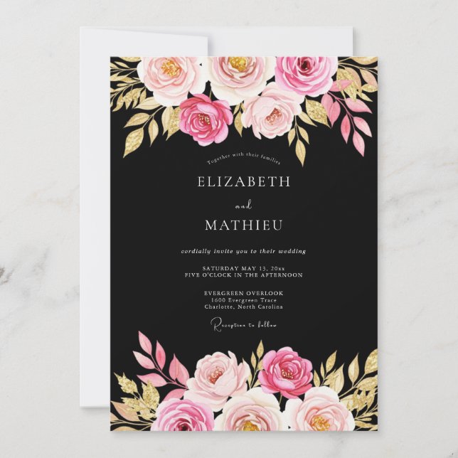 Black Atmospheric Romantic Wedding Invitation (Front)