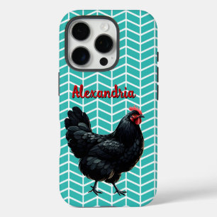 Black Australorp Chicken On A Chevron Background iPhone 16 Pro Case